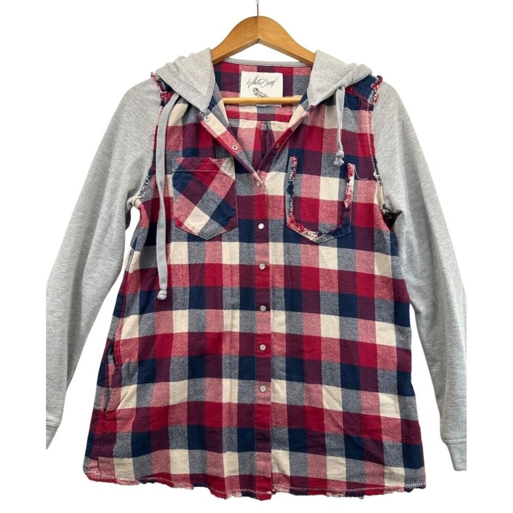 White Crow Women Jacket Sz S Red Plaid Hooded Flannel Streetwear Outdoorsy Mixed